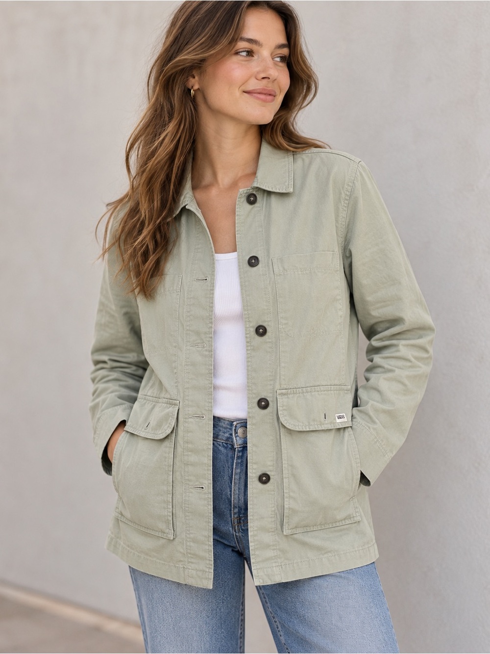 Vans Sage Green Utility Field Jacket Size M 100% Cotton